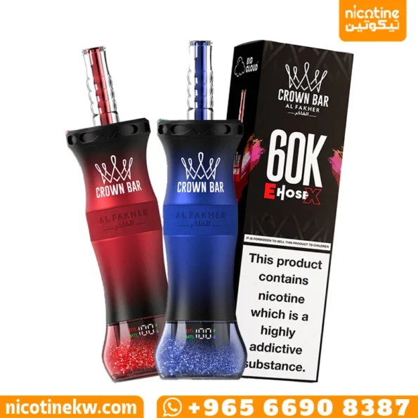 جهاز شيشة الفاخر كراون بار إي هوز إكس Al Fakher E-Hose X 60000 سحبة، سحبة إلكترونية بشاشة ديجيتال ونظام DTL/MTL.