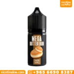 نكهة ميجا باتر بن سولت نيكوتين 30 مل، عبوة سوداء وعليها رسمة خبز وزبدة لأجهزة سحبة الزقارة.