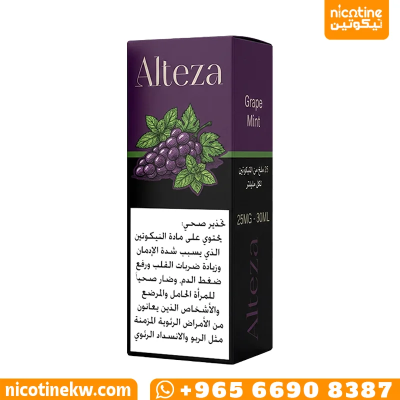 نكهة التيزا عنب نعناع سولت نيكوتين باردة في زجاجة 30 مل مخصصة لأجهزة سحبة زقارة.