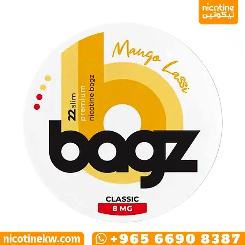 Bagz Mango Lassi 8mg nicotine pouches can in yellow