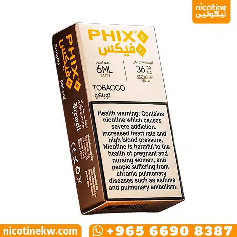 PHIX 6 Tobacco pre-filled pod pack, 6ml at 36mg for the PHIX 6 device