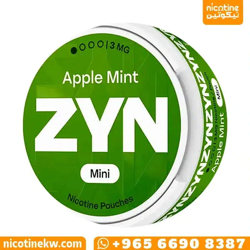 ZYN Apple Mint Mini Nicotine Pouches 3mg علبة أكياس نيكوتين زن ابل منت ميني 3 ملجم باللون الأخضر