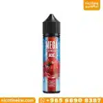 Red and blue Mega Strawberry Ice 60ml bottle with a strawberry splash and ice