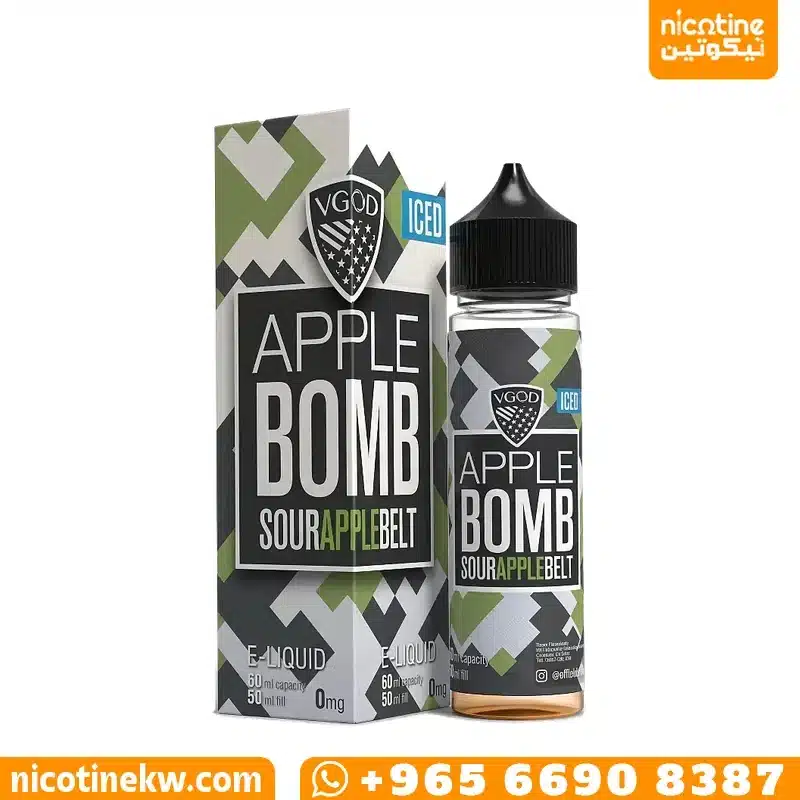 VGOD Apple Bomb Iced zero nicotine 60ml e-liquid bottle with its box