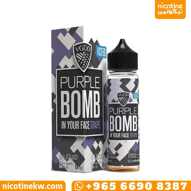 VGOD Purple Bomb Iced zero nicotine 60ml e-liquid bottle with its box
