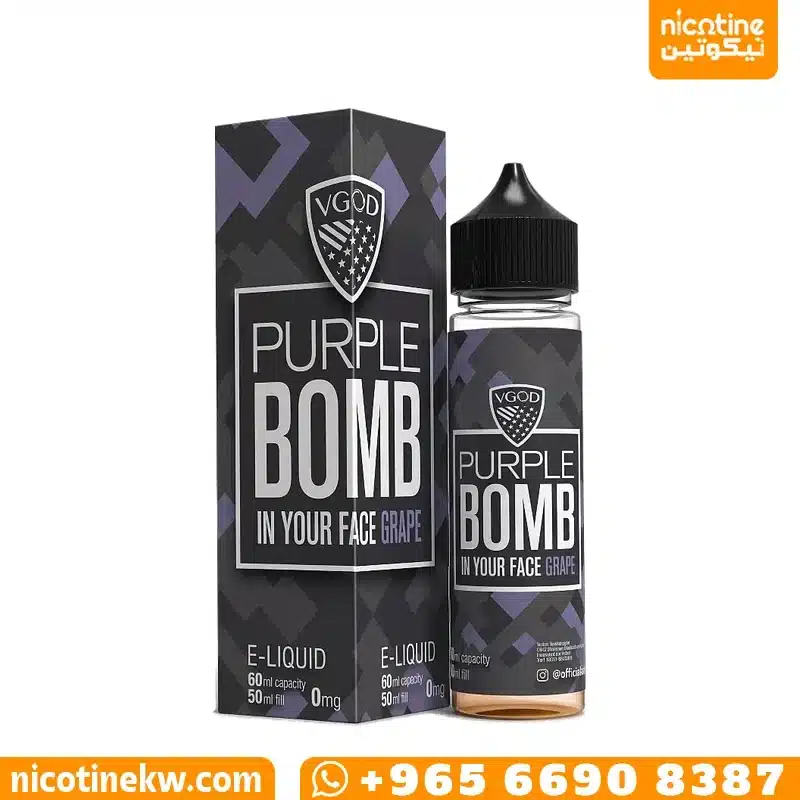 VGOD Purple Bomb zero nicotine 60ml e-liquid bottle with its box